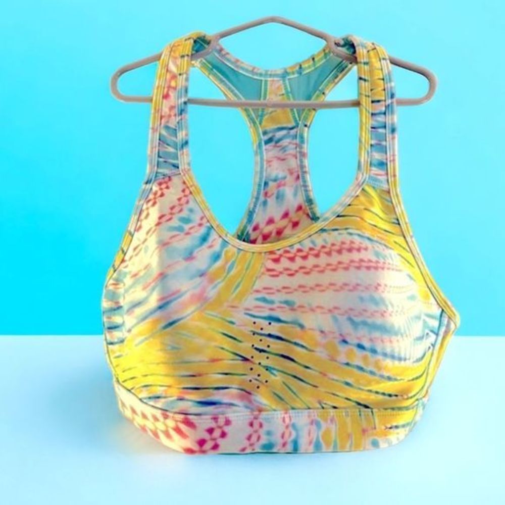 Avia Yellow Multicolor Tie-Dye Racerback Sports Bra with Vent Detail